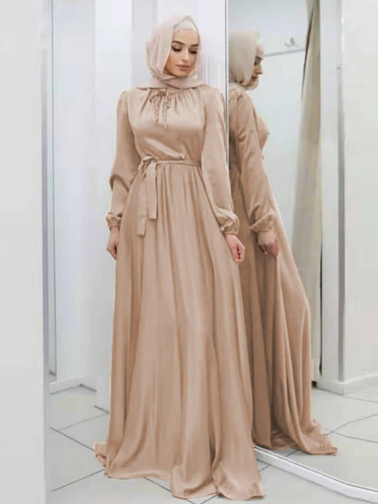 Muslim Fashion Hijab Satin Dress Abaya Dubai Elegant Turkish Evening Islamic Dresses For Women Robe Kaftan Arabic - Future Style